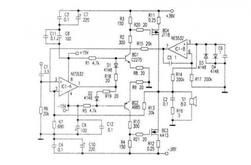 場(chǎng)效應(yīng)管功放電路圖
